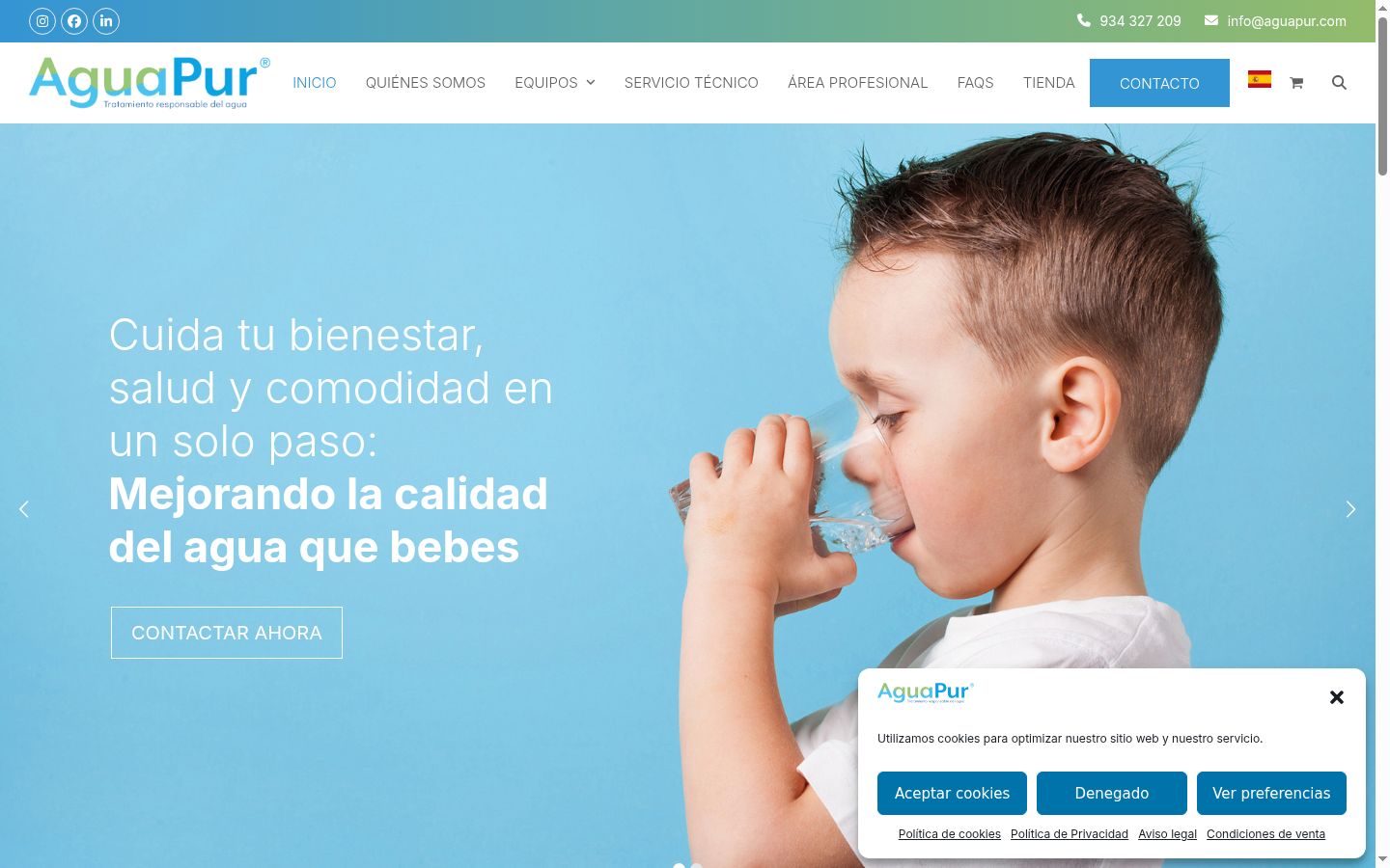 Captura de pantalla del banner de consentimiento mostrado antes de cualquier interacción