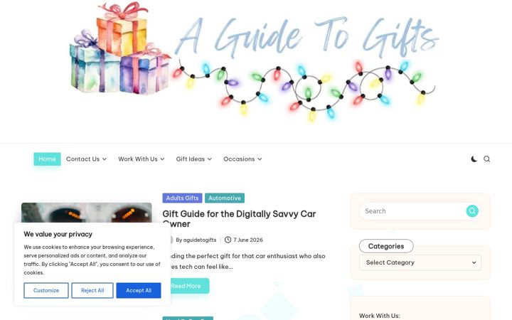 Screenshot του aguidetogifts.co.uk
