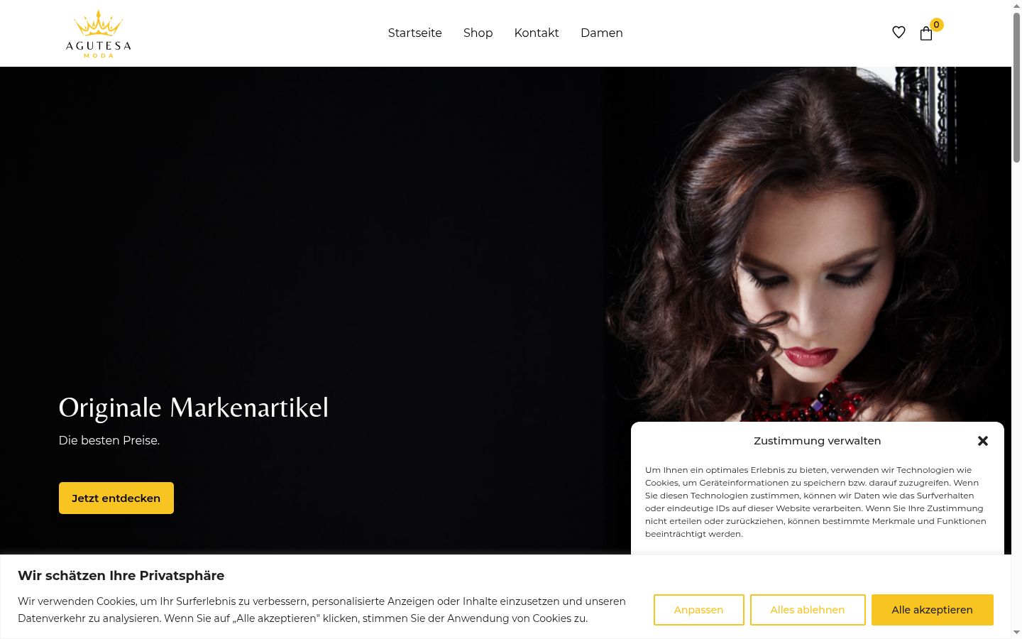 Capture d'écran de la bannière de consentement affichée avant toute interaction