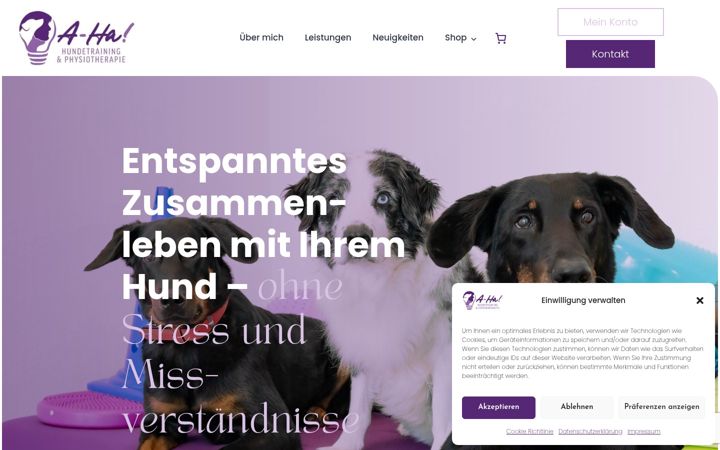 Screenshot von aha-hundetraining.de