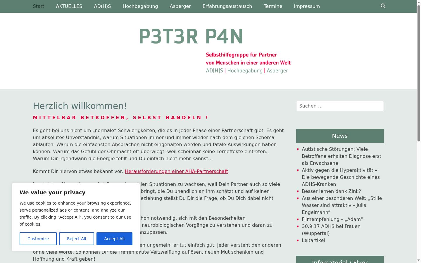 Screenshot des Einwilligungsbanners vor jeglicher Interaktion
