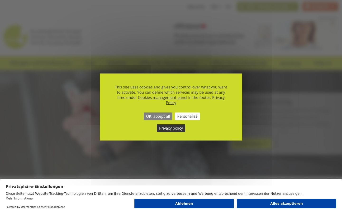 Screenshot des Einwilligungsbanners vor jeglicher Interaktion