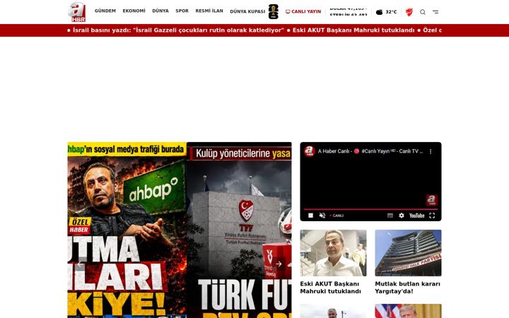 Screenshot ta' ahaber.com.tr
