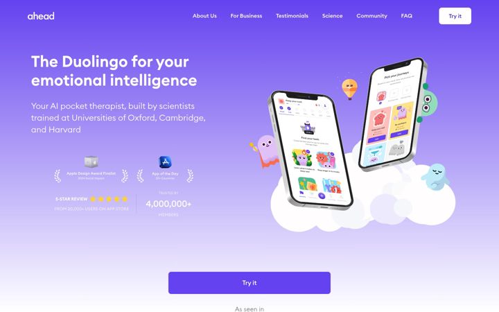 Екранна снимка на ahead-app.com