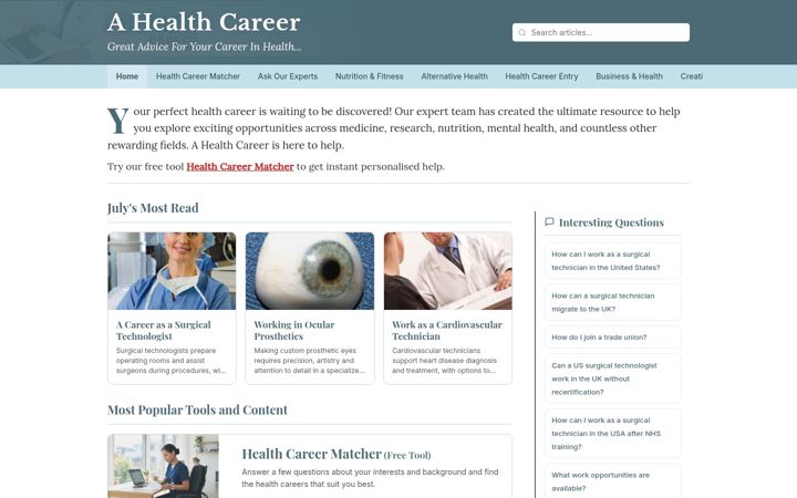 Screenshot of ahealthcareer.co.uk