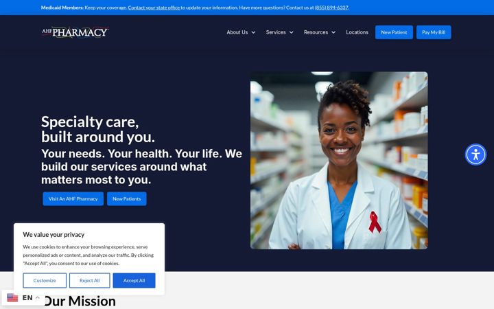 Kuvakaappaus sivustosta ahfpharmacy.org