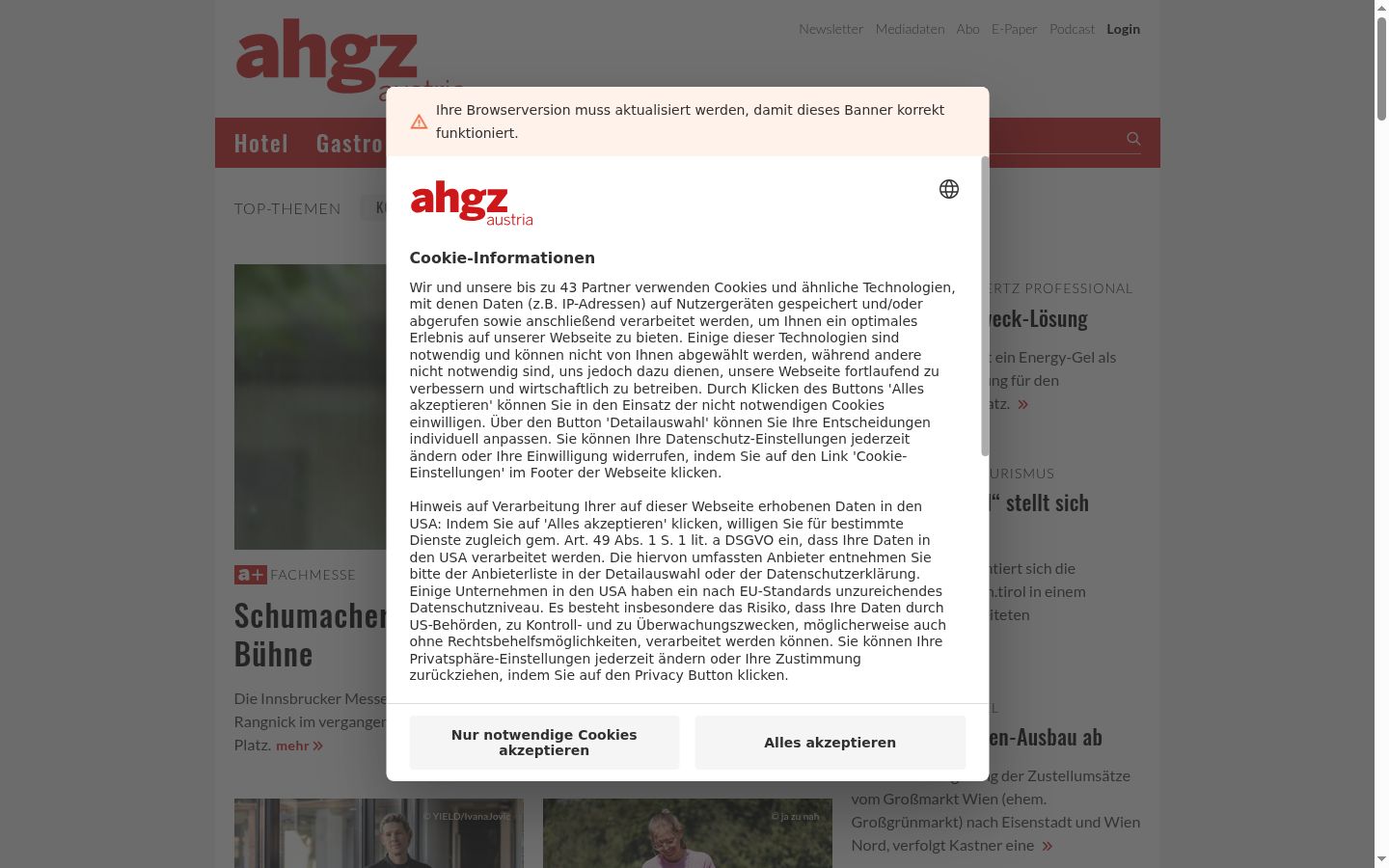 Screenshot van de toestemmingsbanner zoals getoond vóór enige interactie