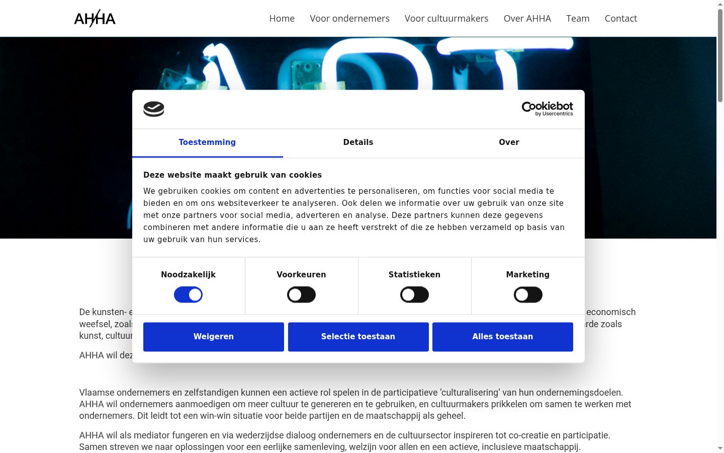 Capture d'écran de la bannière de consentement affichée avant toute interaction