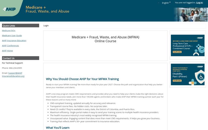 Screenshot of ahipmedicaretraining.com