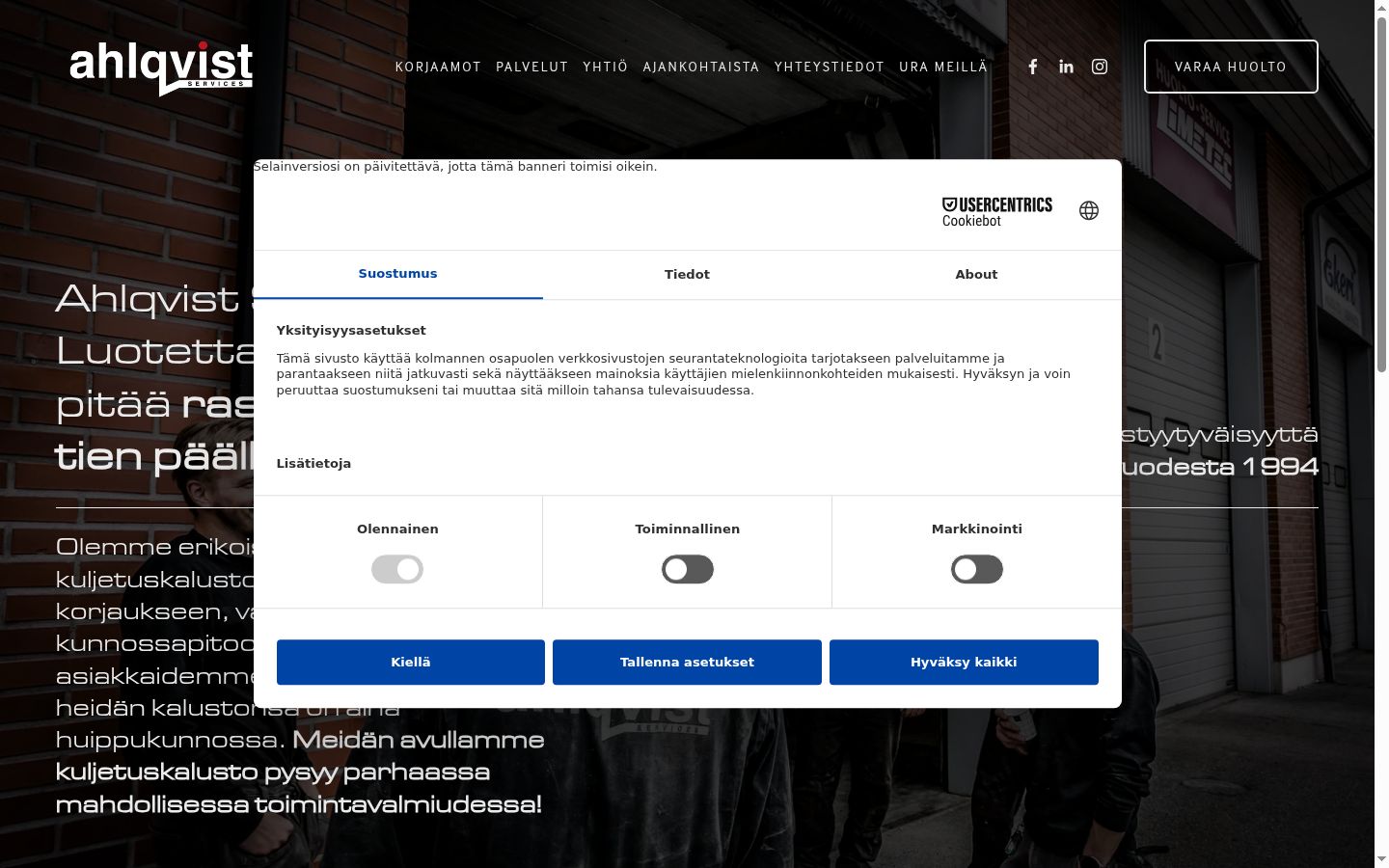 Ekraanipilt nõusolekubännerist, mida näidati enne mis tahes suhtlust