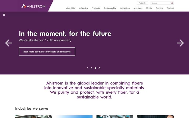 Screenshot of ahlstrom.com