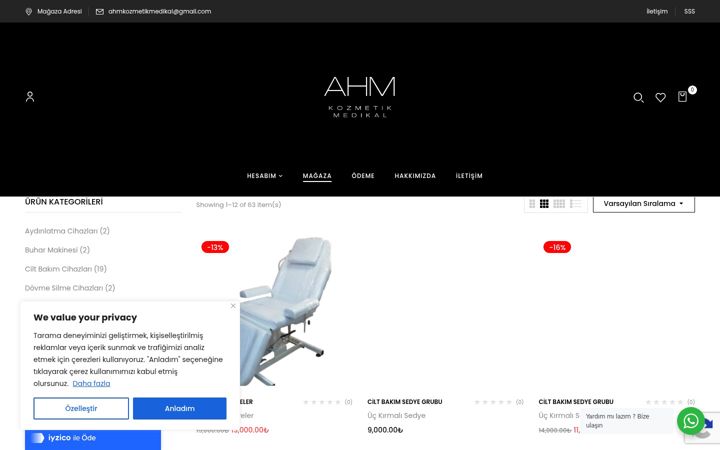 Екранна снимка на ahmkozmetikmedikal.com