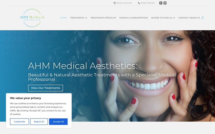 Screenshot of ahmmedicalaesthetics.co.uk
