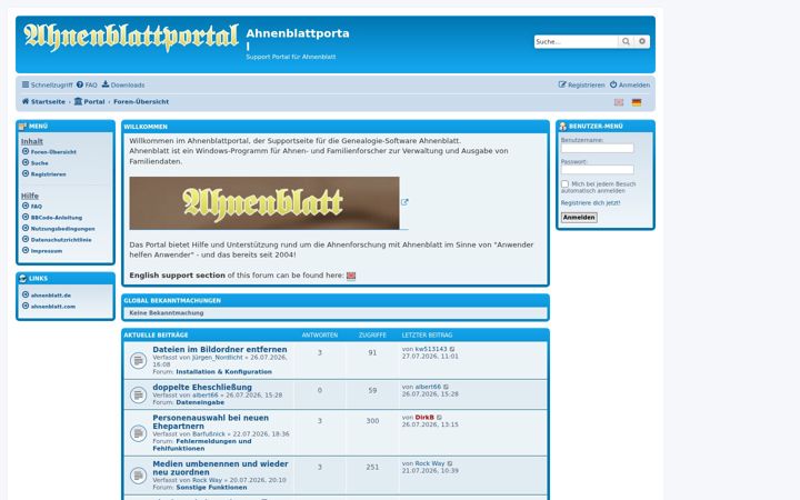 Screenshot von ahnenblattportal.de