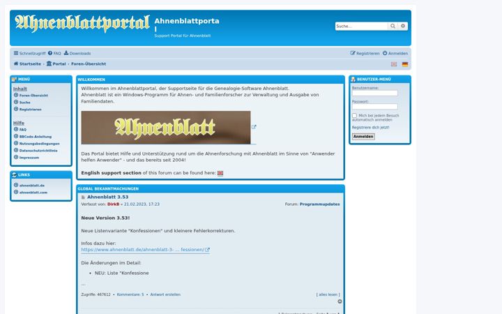 Screenshot von ahnenblattportal.net