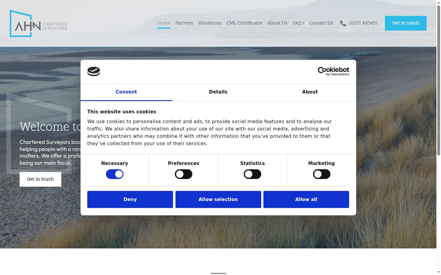Screenshot del banner di consenso mostrato prima di qualsiasi interazione