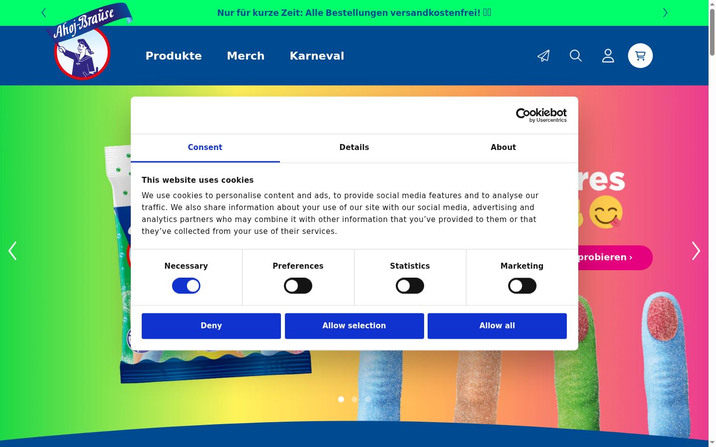 Screenshot of the consent banner shown before any interaction