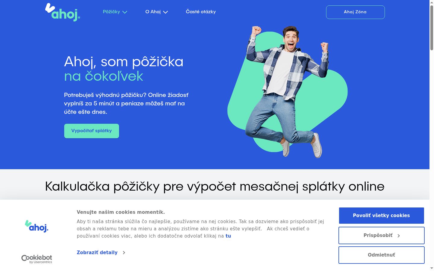 Posnetek zaslona pasice za privolitev, prikazane pred kakršno koli interakcijo