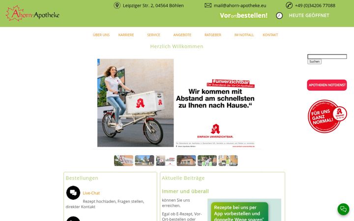 Snímek obrazovky ahornapothekeboehlen.de