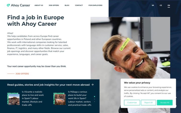 Screenshot stránky ahoy.career