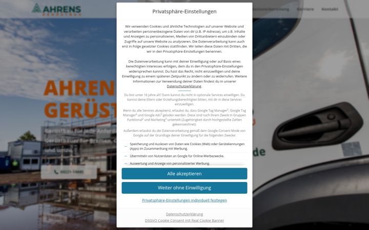 Ekrānuzņēmums no ahrens-geruestbau.de