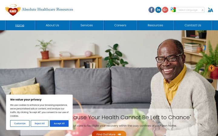Screenshot of ahrhomecare.com