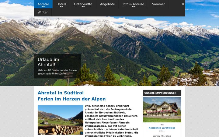 Screenshot of ahrntal.travel