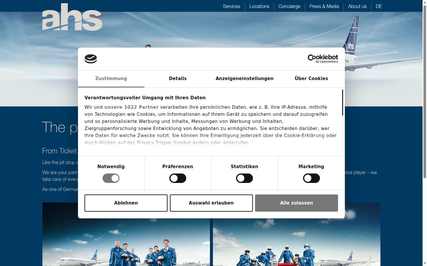 Screenshot del banner di consenso mostrato prima di qualsiasi interazione