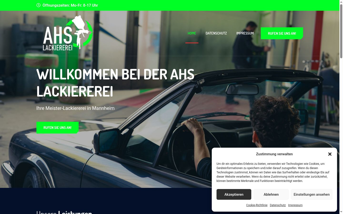 Screenshot des Einwilligungsbanners vor jeglicher Interaktion