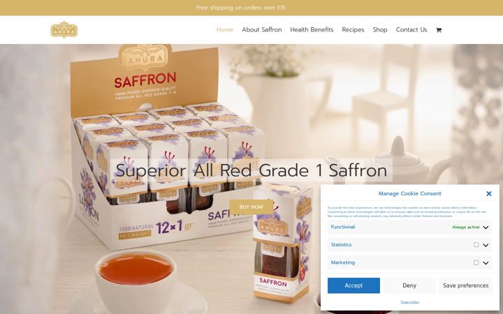 Екранна снимка на ahurasaffron.com