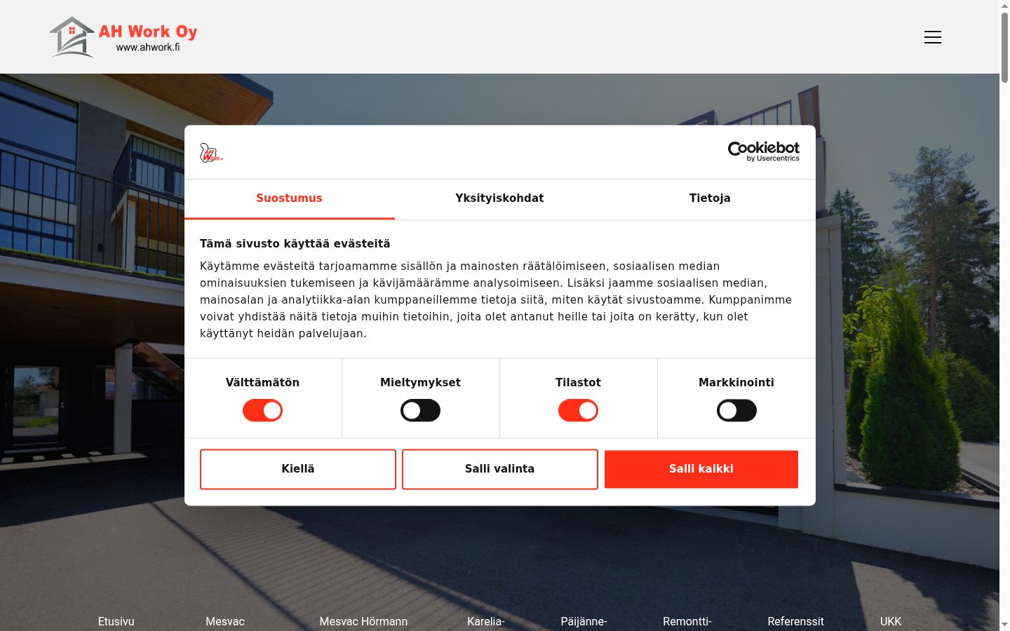 Captura de pantalla del banner de consentimiento mostrado antes de cualquier interacción