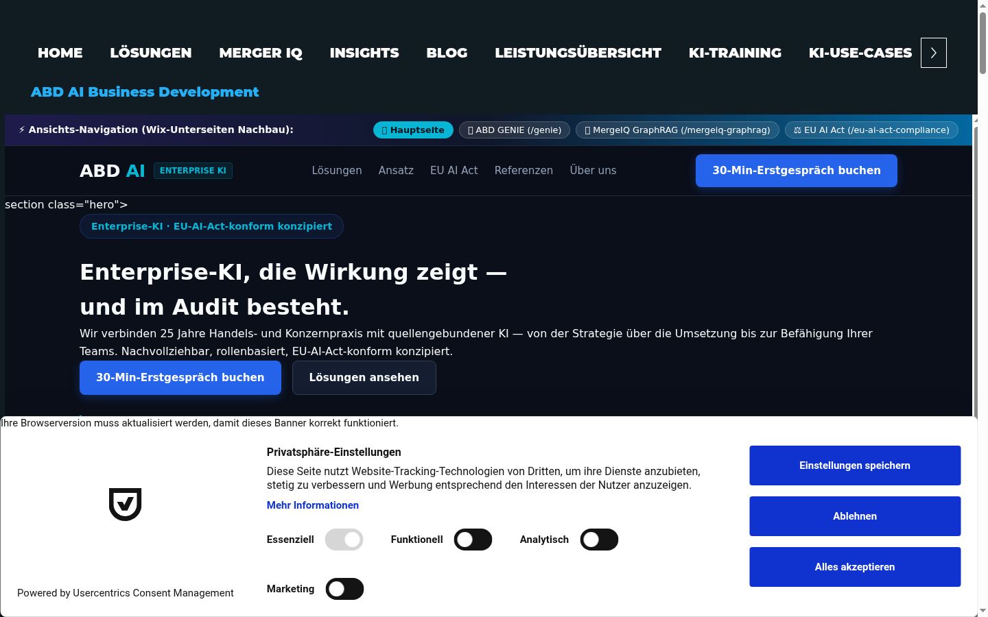 Screenshot del banner di consenso mostrato prima di qualsiasi interazione