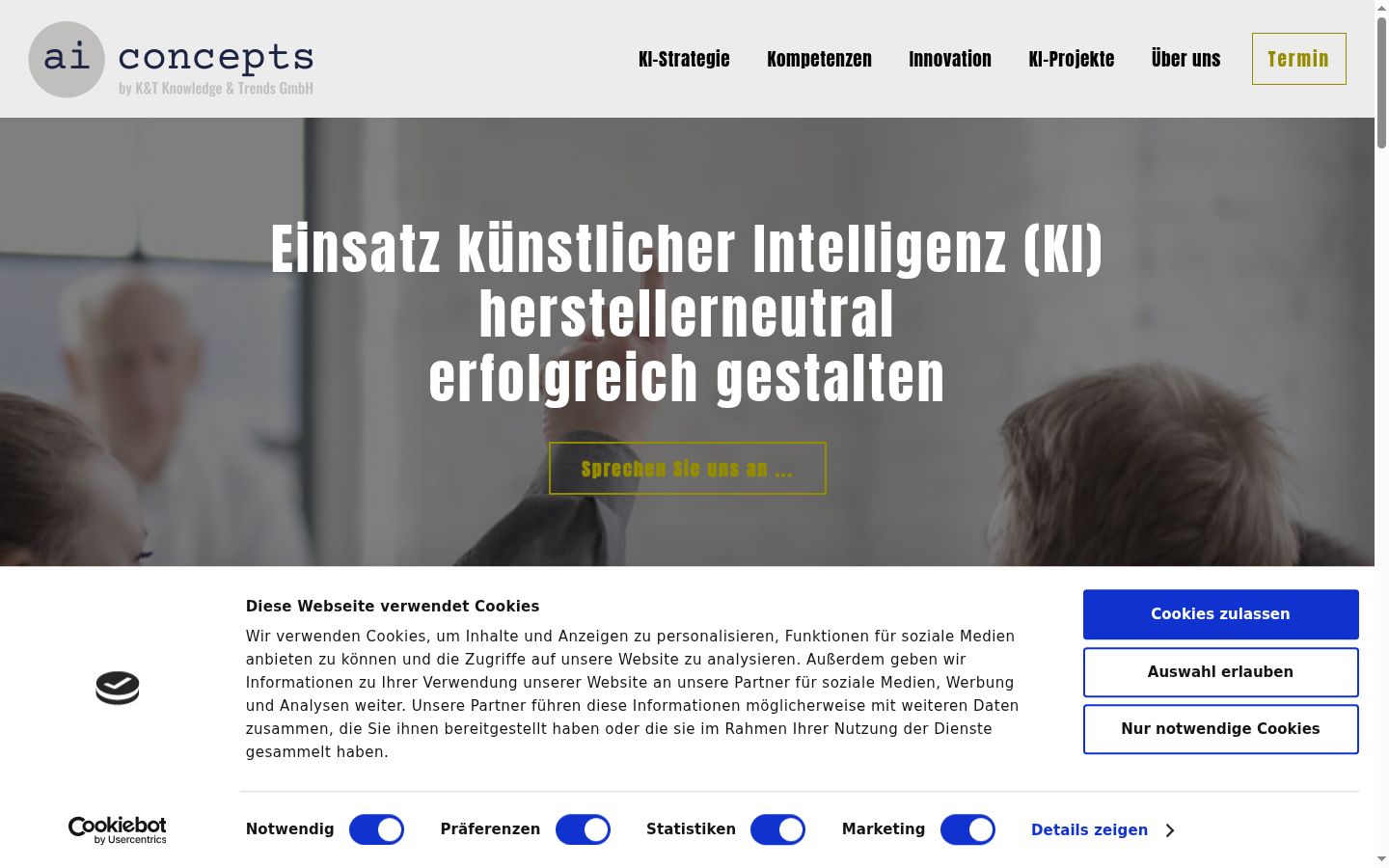 Screenshot des Einwilligungsbanners vor jeglicher Interaktion