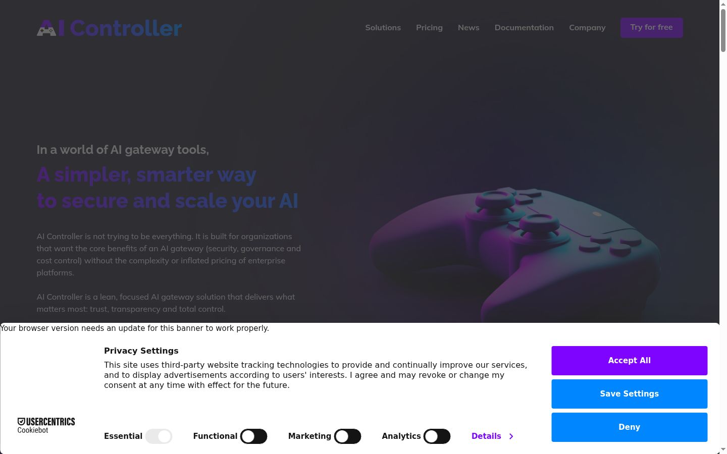 Screenshot of the consent banner shown before any interaction