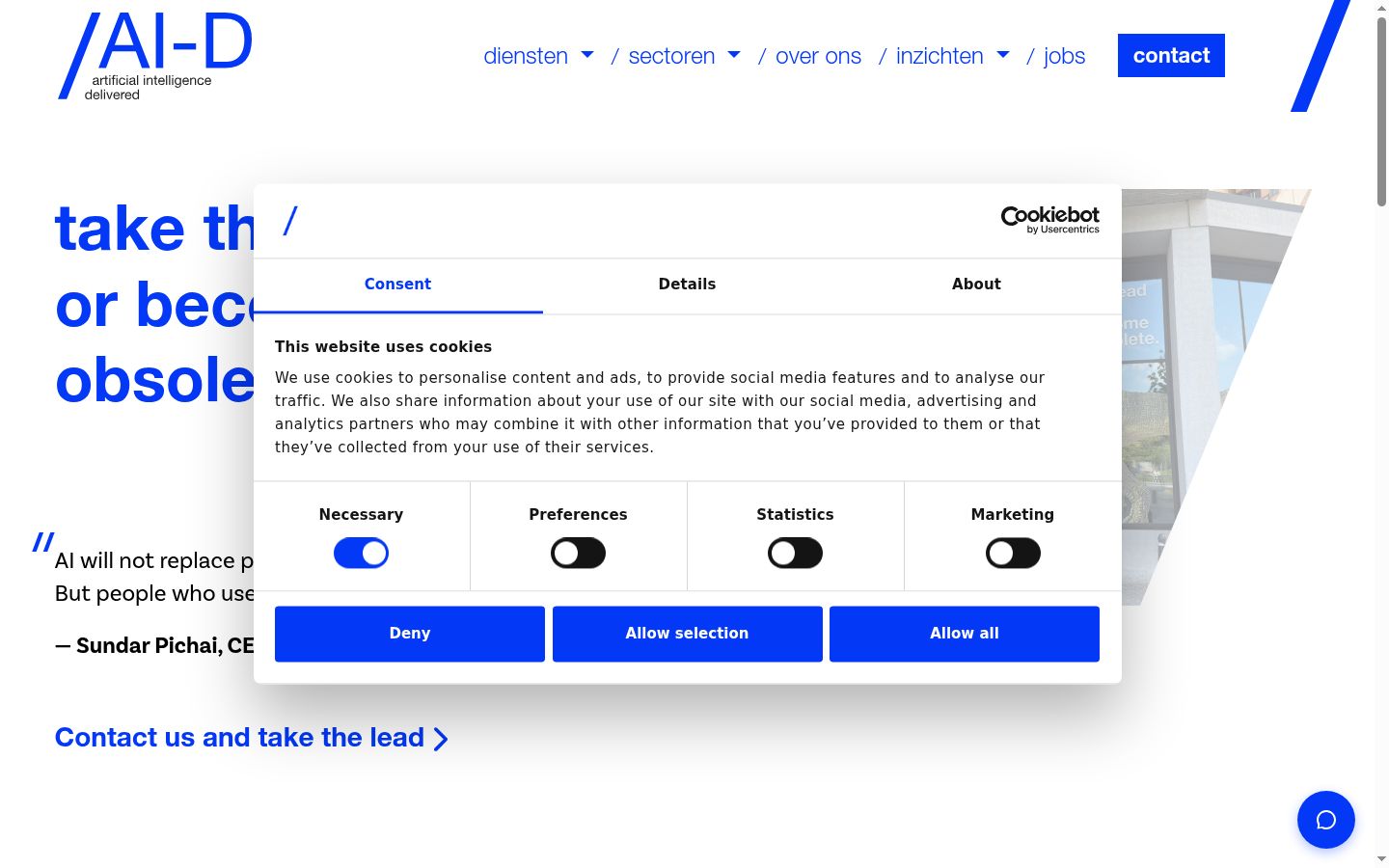 Screenshot del banner di consenso mostrato prima di qualsiasi interazione