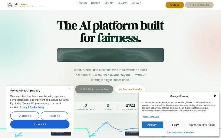 Екранна снимка на ai-fairness.com