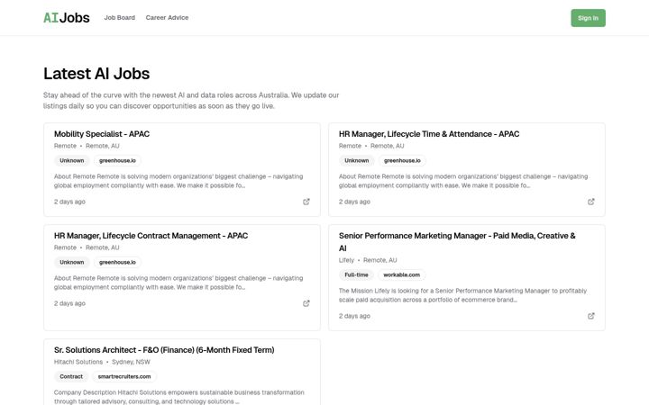 Screenshot of ai-jobs.com.au