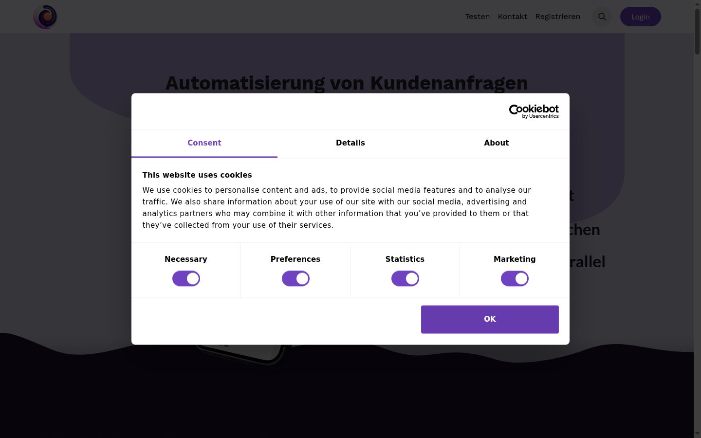 Screenshot van de toestemmingsbanner zoals getoond vóór enige interactie