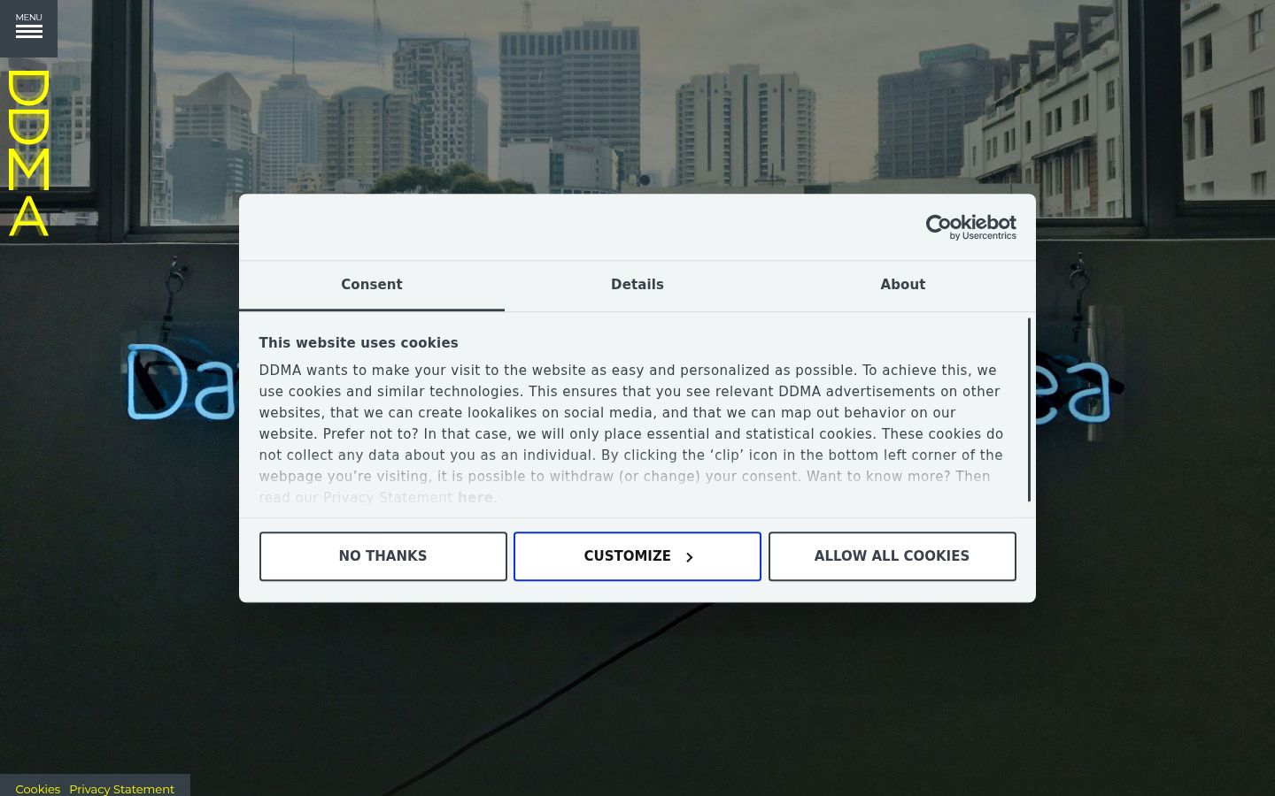Capture d'écran de la bannière de consentement affichée avant toute interaction