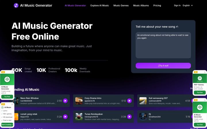 Screenshot of ai-music-generator.ai