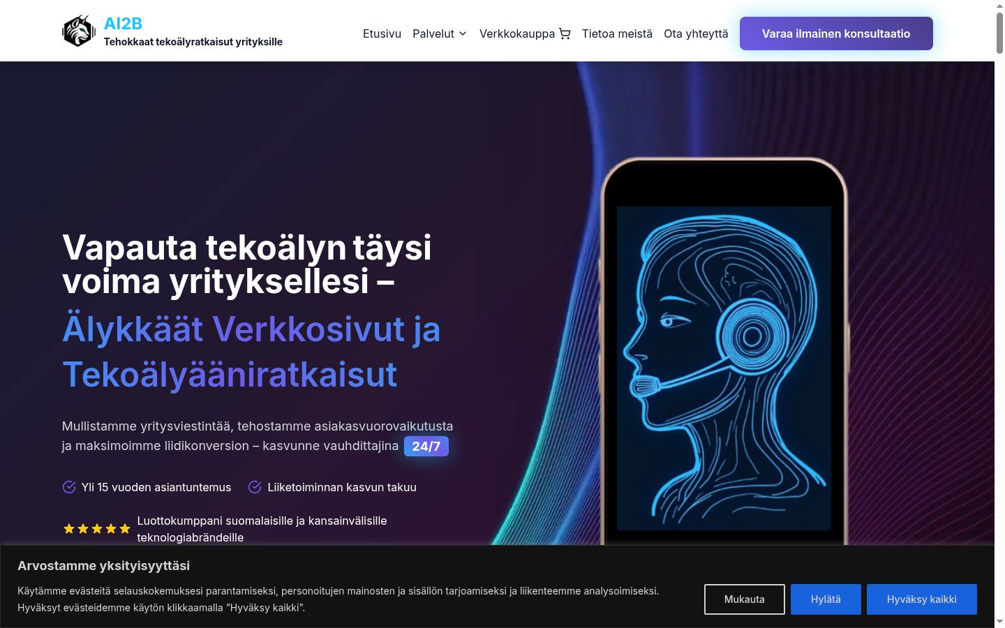 Sutikimo reklamjuostės, rodytos prieš bet kokią sąveiką, ekrano kopija
