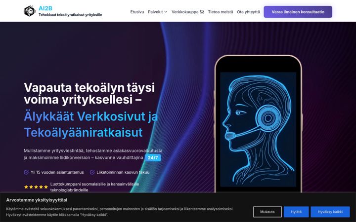 Captură de ecran a ai2b.fi