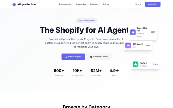 Screenshot of aiagentforsale.com
