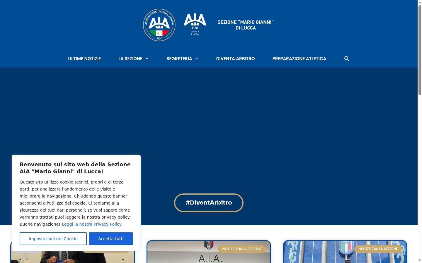 Screenshot del banner di consenso mostrato prima di qualsiasi interazione