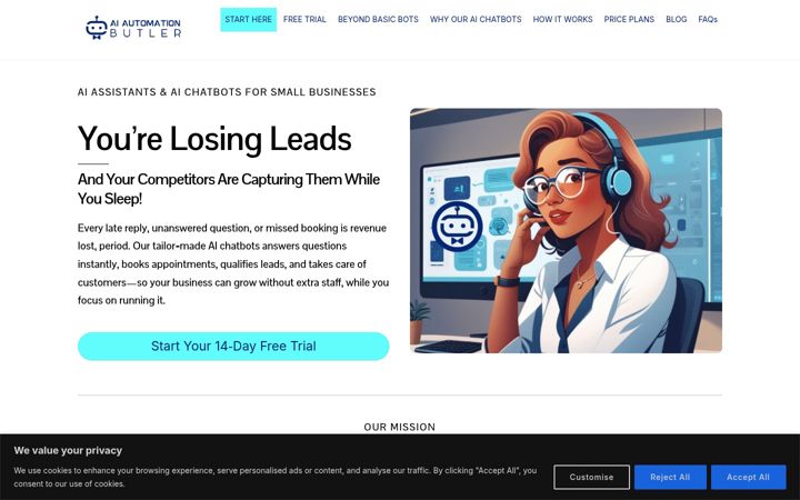 Screenshot of aiautomationbutler.com