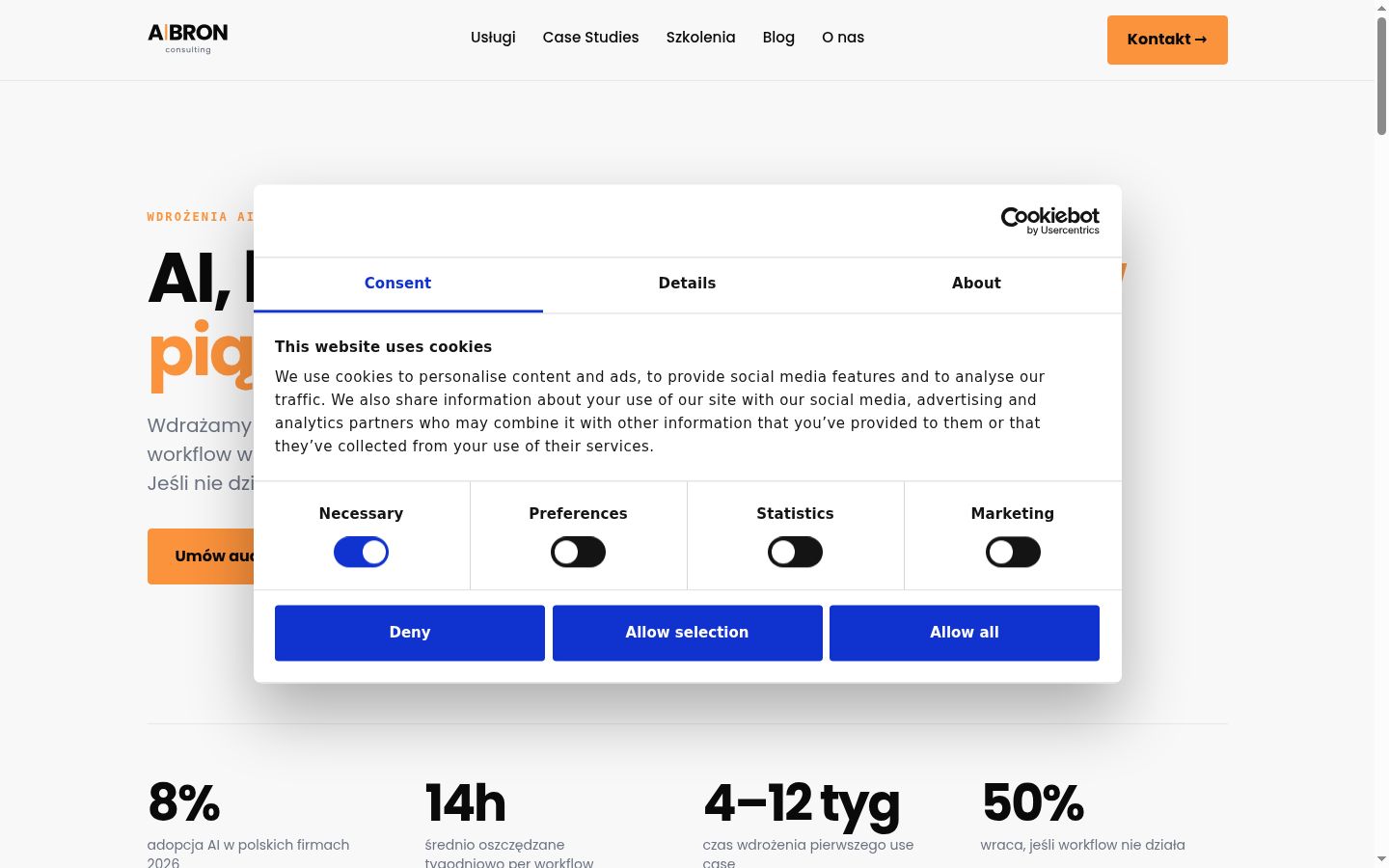 Screenshot del banner di consenso mostrato prima di qualsiasi interazione