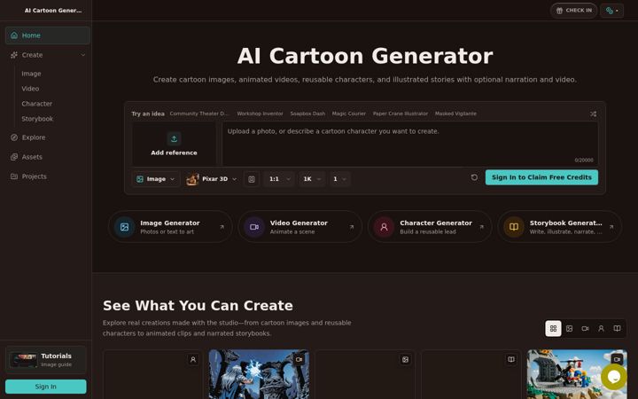 Snímek obrazovky aicartoongenerator.io