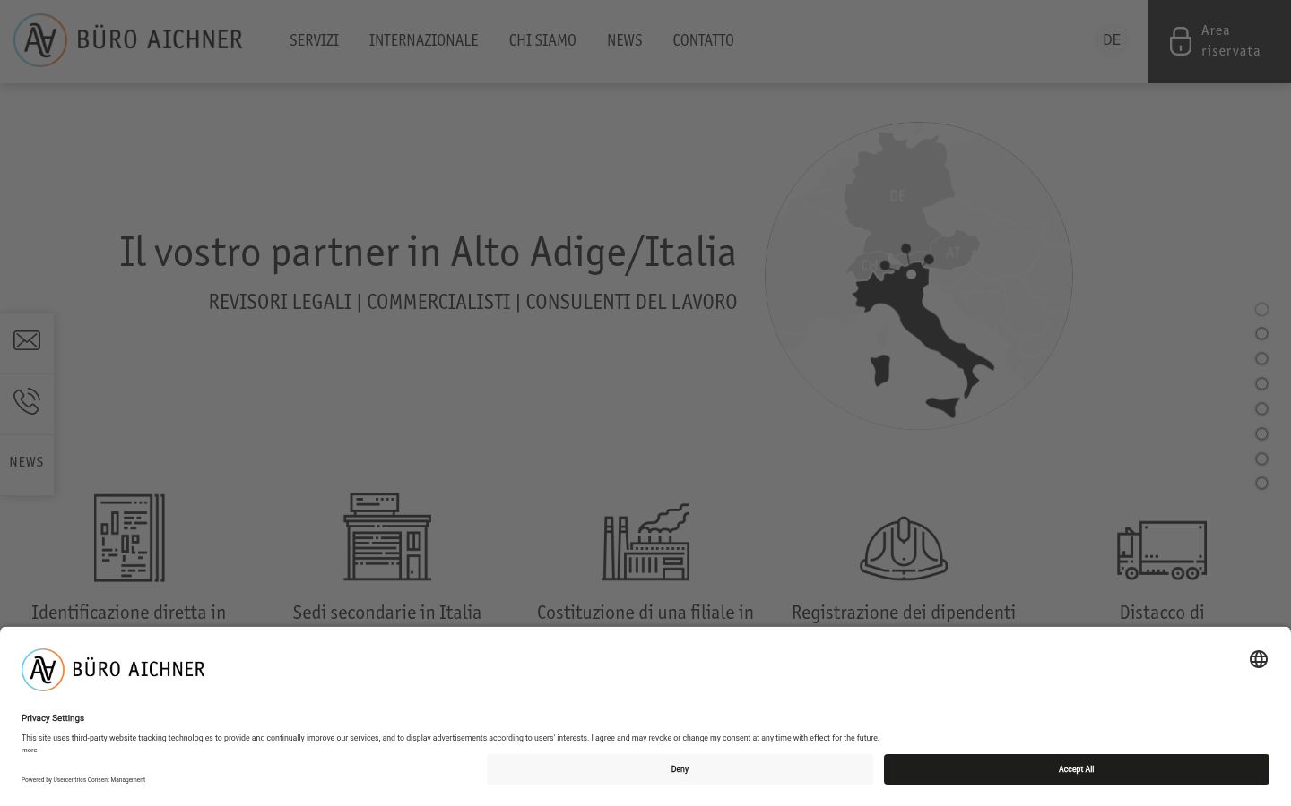 Screenshot del banner di consenso mostrato prima di qualsiasi interazione