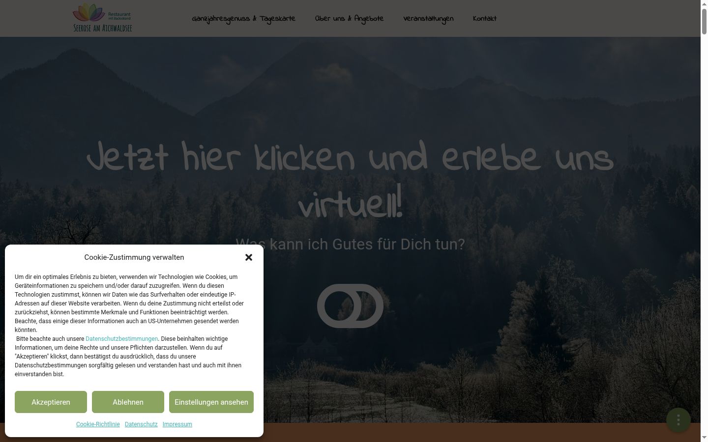 Screenshot des Einwilligungsbanners vor jeglicher Interaktion