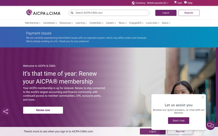 Екранна снимка на aicpa.org